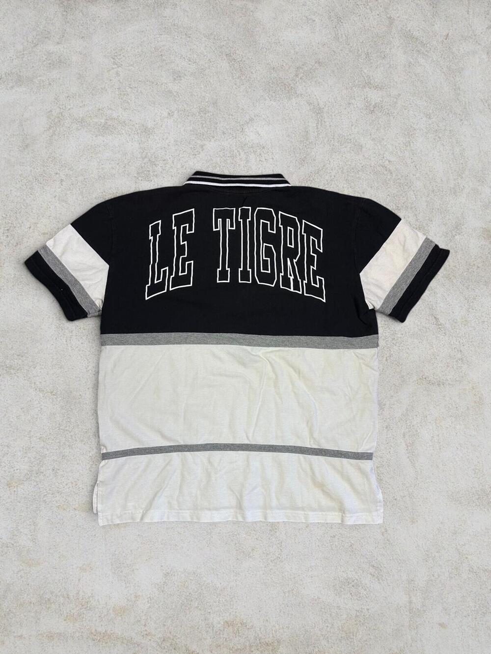 Vintage Le Tigre USA Knit Pique Polo White Gray Sz L